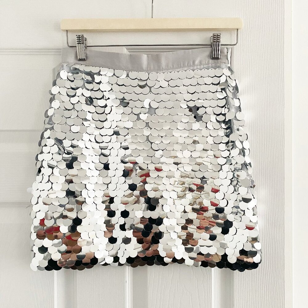 Silver Sequin Mini Skirt